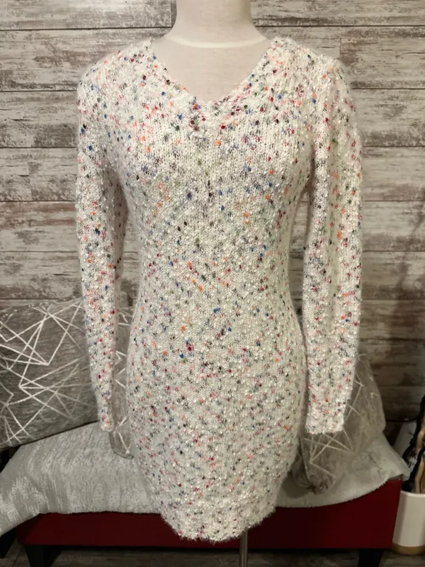 Long Sleeve Sweater Dress White - Image 5