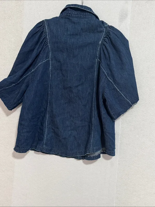 We The Free Boho Indigo Suhrie Denim Puff-Sleeve Button Front Oversized Shirt - Image 5