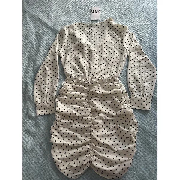 NWT Zara Polka Dot Dress Black White Women's XS Coastal Cocktail Beach Grandma - Image 10