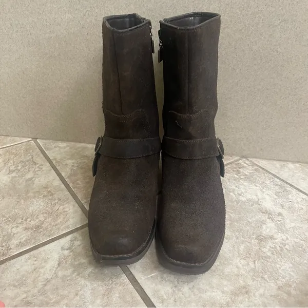 Bc Footwear Womens Boots Leather Brown Bootie Zip 8.5 Biker Harness Pre‎ Owned - Image 11