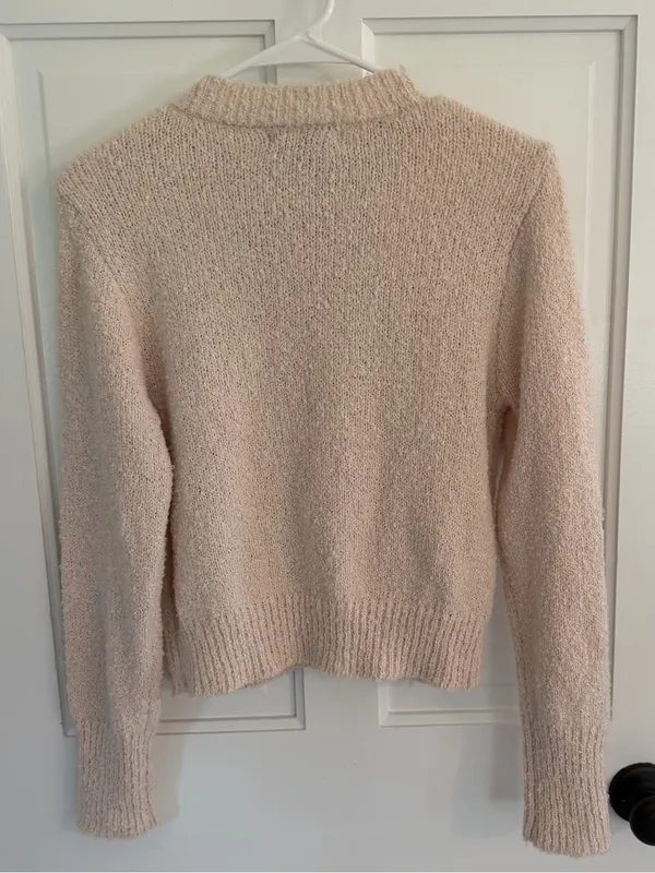 NWT Lulus Cream Bouclé Knit Cropped Sweater | Mock Neck | Size Medium - Image 3