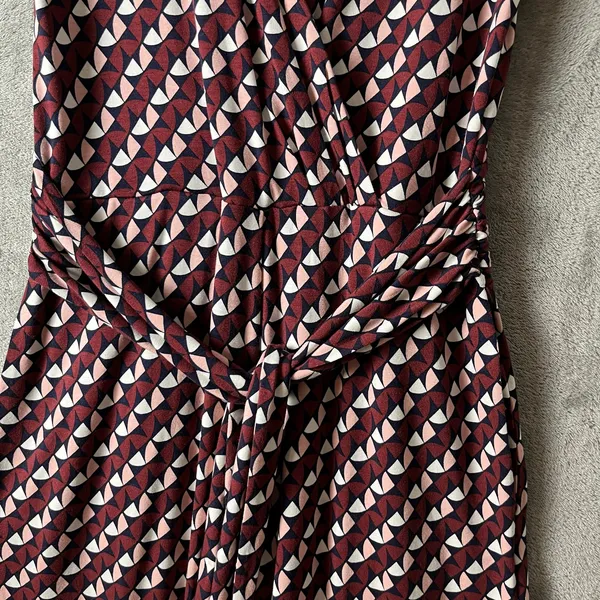 Boden‎ Ellen Jersey Graphic Geo Jumpsuit Size 4 Regular Burgundy Blue - Image 4
