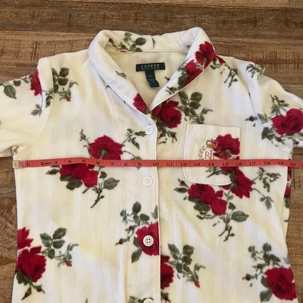 Lauren Ralph Lauren Fleece Pajama Top S Crest‎ Monogram Rose Floral Valentines - Image 10