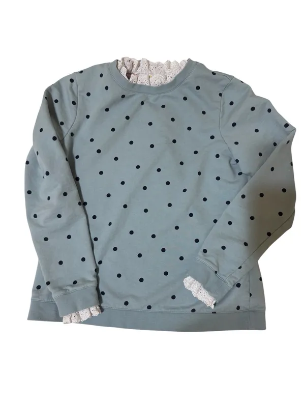 Boden blue polka dot sweatshirt with lace trim #polkadot #lacetrim #sweatshirt - Image 2