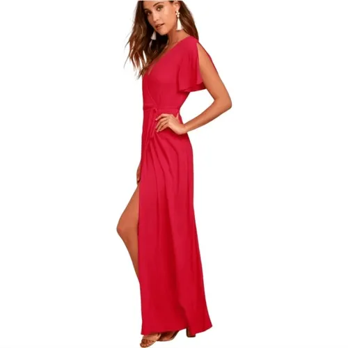 Lulus Much Obliged Red Wrap Maxi‎ Dress Women's XS - Image 2