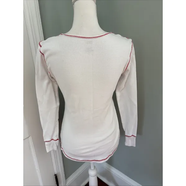 Disney‎ Small white Minnie Mouse waffle long sleeve shirt Henley - Image 3