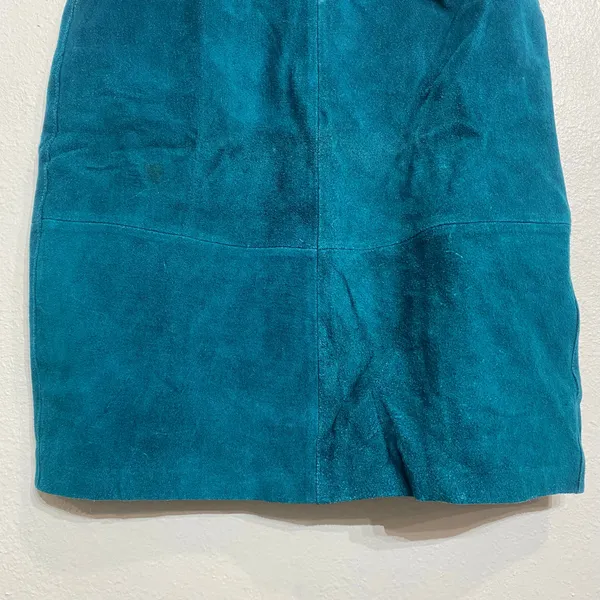 Fashion House Teal Suede Leather High Waist Mini Skirt Vintage Sz 10 - Image 4