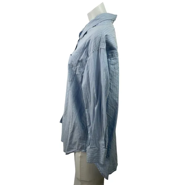 Aritzia Wilfred Blue Striped Long Sleeve Relaxed Curve Hem Button Down Shirt XS - Image 2