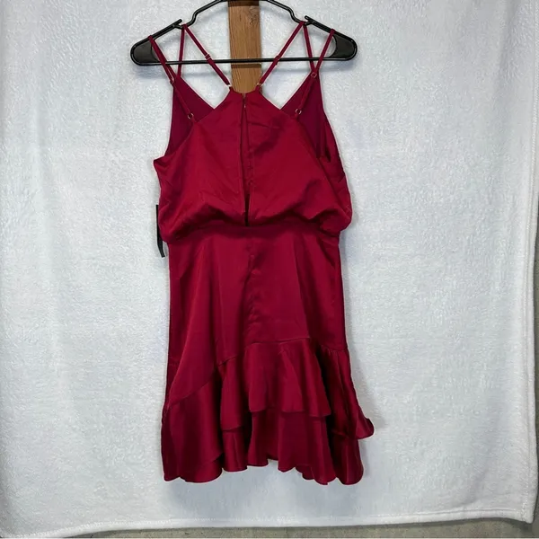 Lulu’s On The‎ Floor Fuchsia Satin Sleeveless Ruffle Mini Dress Size S - Image 6