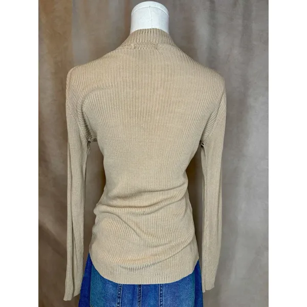 Vtg Best Connections Silk Ribbed Mock Neck Sweater Top Beige Size 10/12 - Image 3