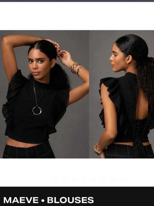 Maeve Anthropologie Black Ruffle Textured Goth Whimsygoth Witchy Blouse XS-S - Image 2