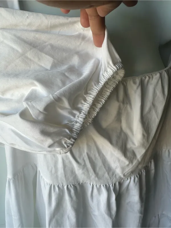 Gianni Bini White Puff Sleeve Tiered Babydoll Mini Dress Square Neck XL - Image 6
