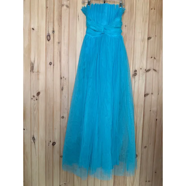 NWOT Lulus Undeniably Iconic Teal Blue Tulle Pleated Strapless Maxi Dress Sz XS - Image 2