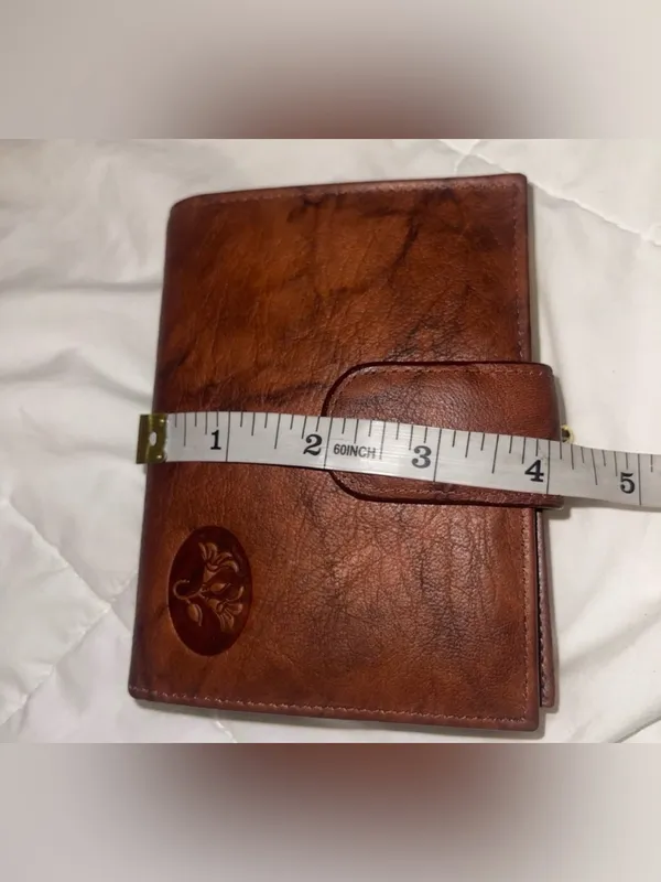 Buxton Cowhide Brown Leather Snap Wallet with Embossed Floral Logo - Image 3
