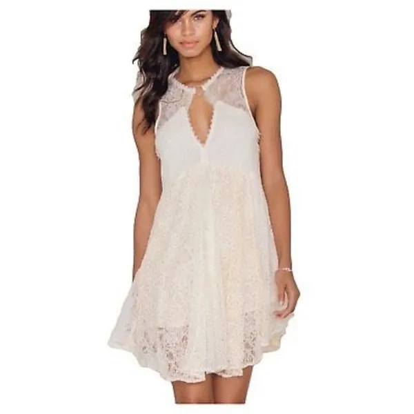 ✨FREE PEOPLE Don't You Dare Sz Medium Dress in Neutral Combo✨ - Image 4