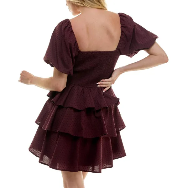 Crystal Doll Sweetheart-Neck Puffed Sleeve Fit Flare Dress Merlot Red 2XS - Image 8