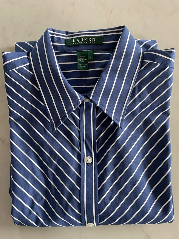 Lauren Ralph Lauren Womens Diagonal Striped Button Up size M Dropped Sleeves - Image 6
