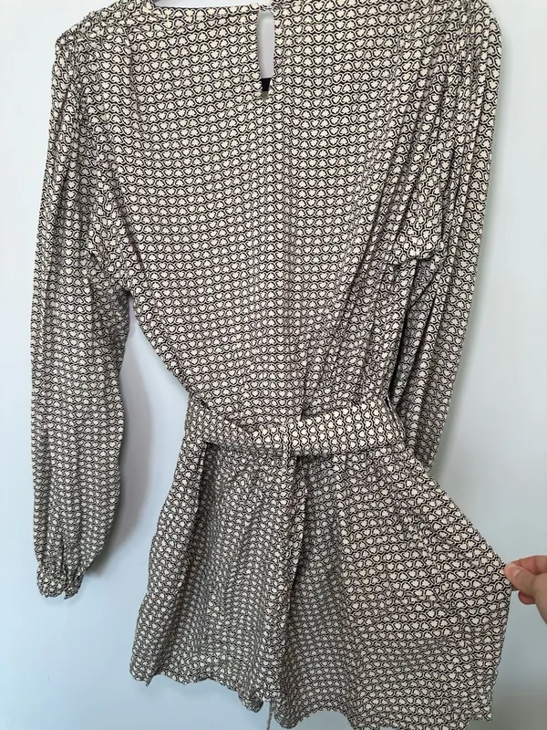 Lusana Robyn Belted Playsuit Size L Brown White Clover Print - Image 7