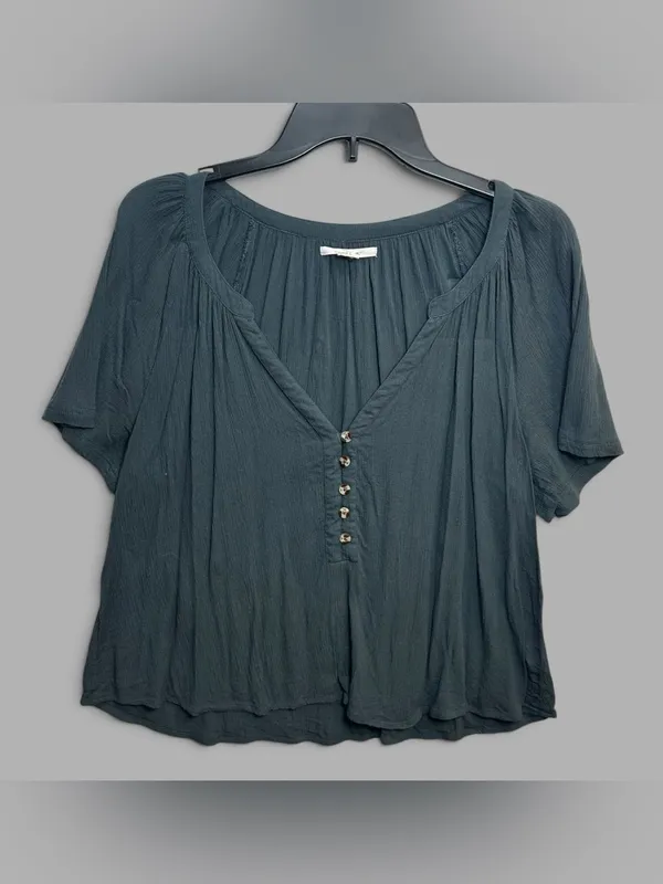 O’Neill Women’s Teal Blue Gauze Button Front Blouse Size L Boho Flowy Top - Image 3