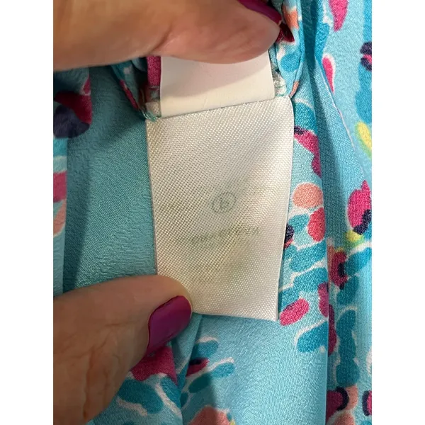 Lilly Pulitzer Wilda Cover Up Dress Small Blue Beaded Tie Waist Resort Swim Silk - Image 7