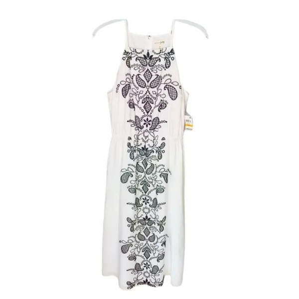Maison Jules White with Navy Embroidery Sleeveless Midi Dress NEW size Small - Image 2