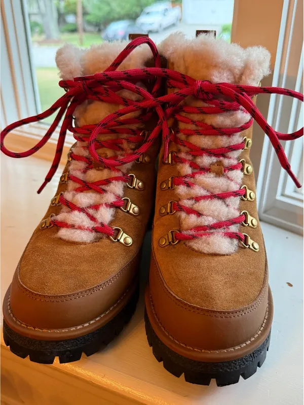 Tory Burch Shearling-Lined Brown Suede Hiking Boots with Red Laces Sz 8.5 - Image 6
