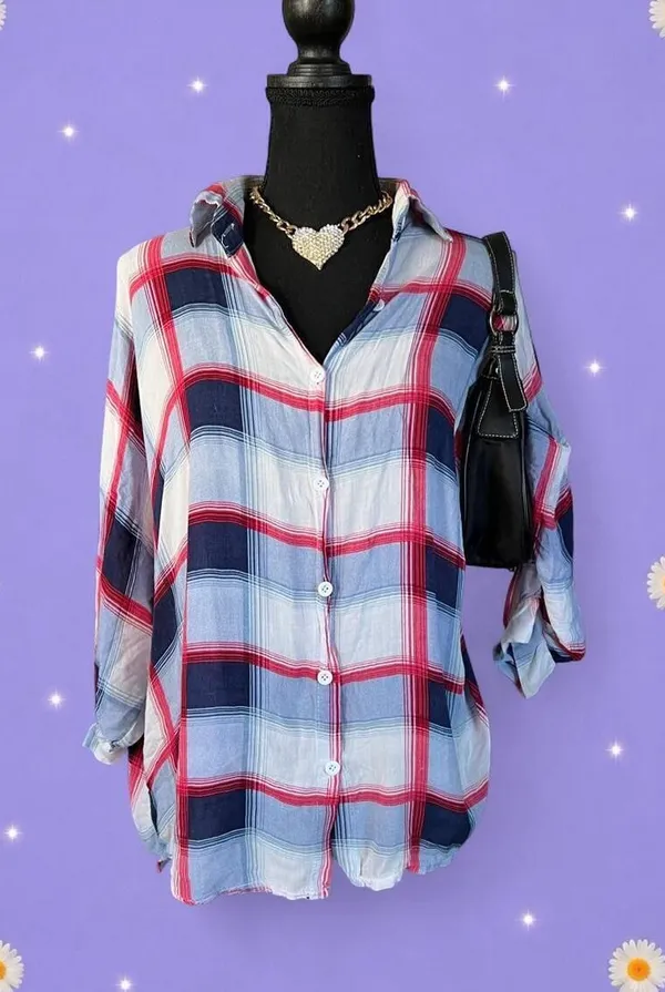Vintage Y2K Coastal Old Money Boyfriend Oversized Batwing Flannel Size One Size - Image 2