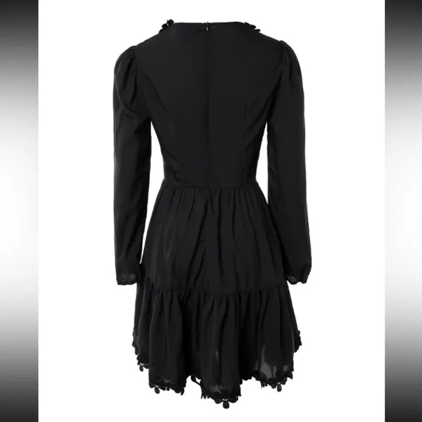Soana Boutique Lace Patch Button Front Ruched Casual Dress Black - Image 4