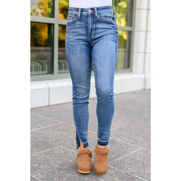 Judy Blue Catch and Release Side Slit Skinny Fit High Rise Dark Wash Denim Jeans - Image 2