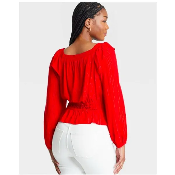 Universal Threads Puff Sleeve Peplum Top Large Elegant Red Women's Top - Image 2