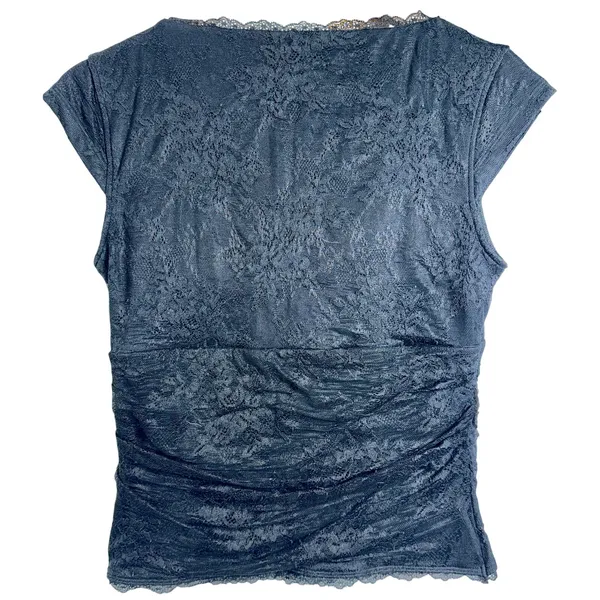Abercrombie & Fitch Black Floral Lace Ruched Crop Top Blouse Womens Size S Small - Image 3
