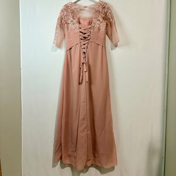 Women’s Lace Bodice Ruffle Chiffon Maxi Formal Gown Dress Dusty Rose Small 4 / 6 - Image 7