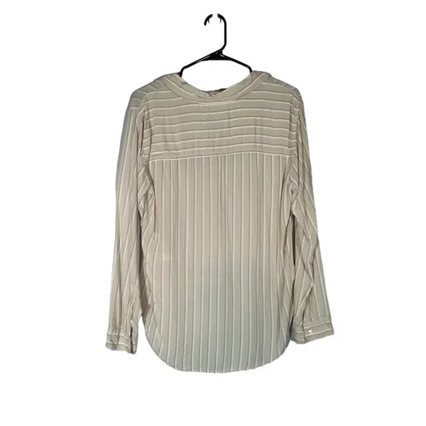 Abercrombie & Fitch Women Beige White Striped Knot Front Button Down Shirt Med - Image 2