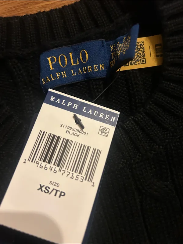 Polo Ralph Lauren Short Sleeve Cable Knit Sweater Beaded Big Pony Logo Black XS - Image 2
