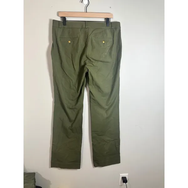 Banana Republic Logan Fit Trousers Olive Green Gold Button Straight Leg Size 16 - Image 3