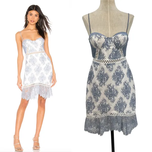 NBD Timantha Lace Bustier Mini Dress‎ Crochet Trim White Blue Size Small - Image 2