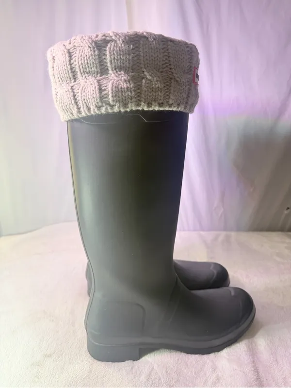 Hunter Black Tall Rain Boot with Cream Knit Cuff Insert - Image 3