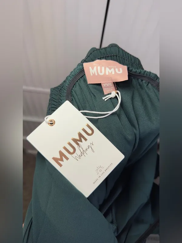 Show Me Your Mumu Reese Ruffle Emerald Green Satin Midi Dress XXS NWT - Image 7