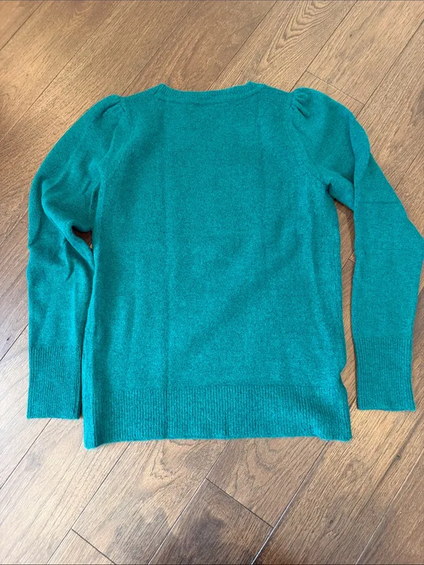LOFT Green Crewneck Puff Sleeve Sweater Size Small - C54-146 - Image 6