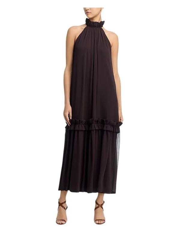 Aqua Womens Woven Lined Halter Maxi Dress IDO14210 Brown XS - Image 7