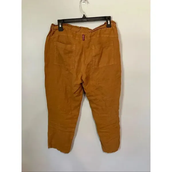Hard tail Midrise 100% linen tan cropped pants Medium Lagenlook #768 - Image 6
