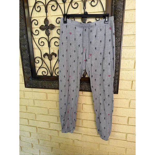 PJ Salvage Pajama Set Sz S Gray Pink Lightning Bolt Joggers Tank Pajamas Sleep - Image 5