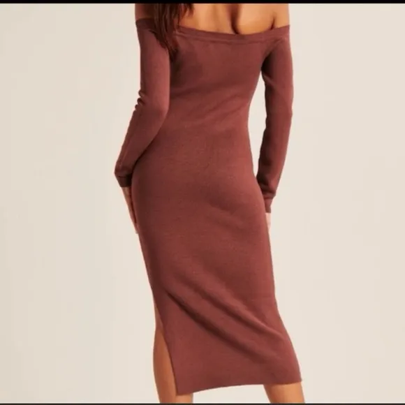 Abercrombie & Fitch NWT Off The Shoulder Midi Sweater Dress Womens Medium Copper - Image 2
