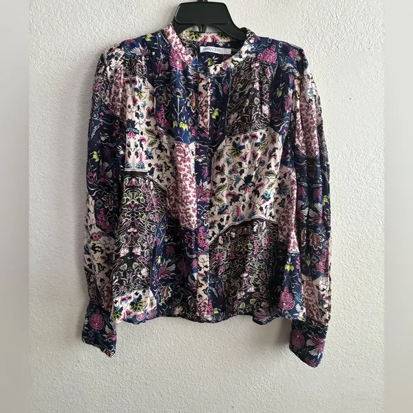 Maria cher Floral Button Down Long Sleeve Blouse Multicolor L (#04098) - Image 4