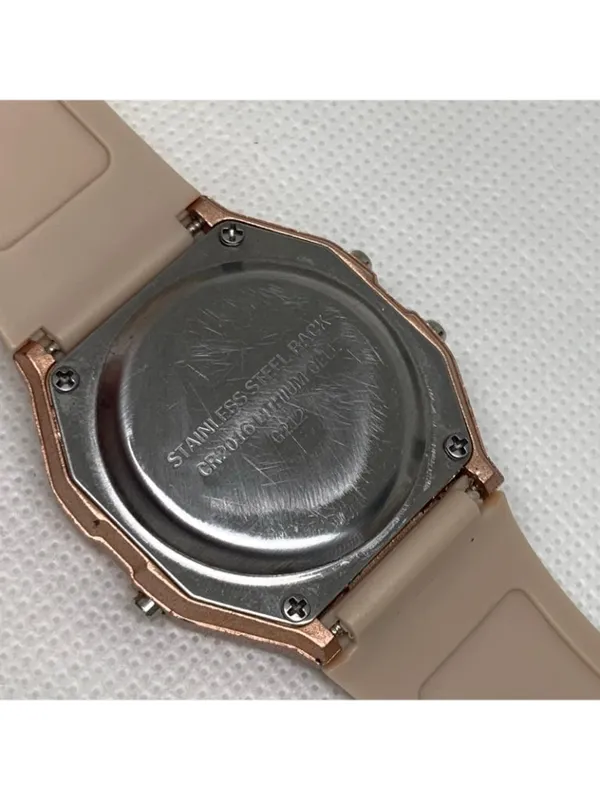 Digital quartz women watch 33mm rose gold multifunction, brown silicone running - Image 6
