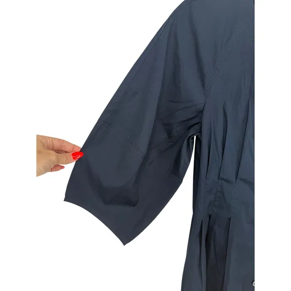 Madewell Sculptural-Sleeve Pleated Mini Dress Navy Cotton Button Front Size 2 - Image 6