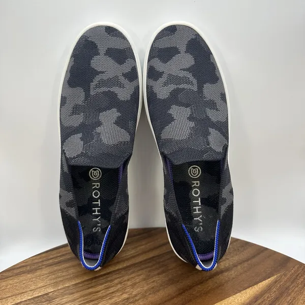 Rothy's The Original Slip On Sneakers Low‎ Top Black Gray Camo Women's 9.5 - Image 7