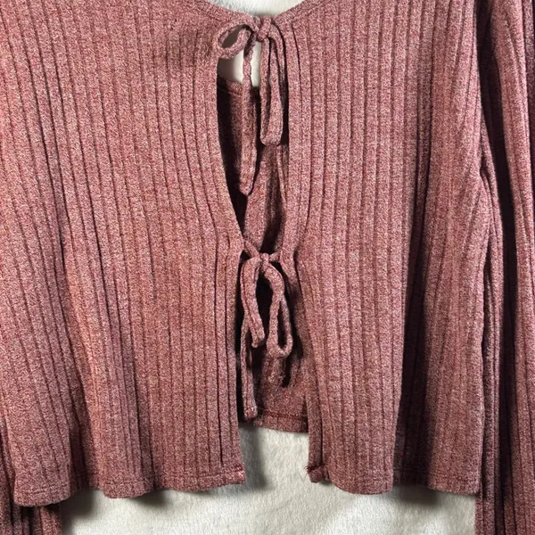 Kimchi Blue Ribbed Knit Cropped Tie Back Long Sleeve Top Dusty Rose Size M‎ - Image 7