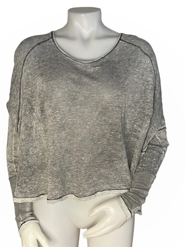 WE THE FREE Macchiato Top Grey Burnout Long Sleeve High Low Hem Oversize Size XS - Image 6
