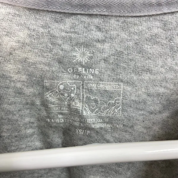 Aerie Offline women's light gray cropped elastic hem Crewcut loose top cotton XS - Image 3